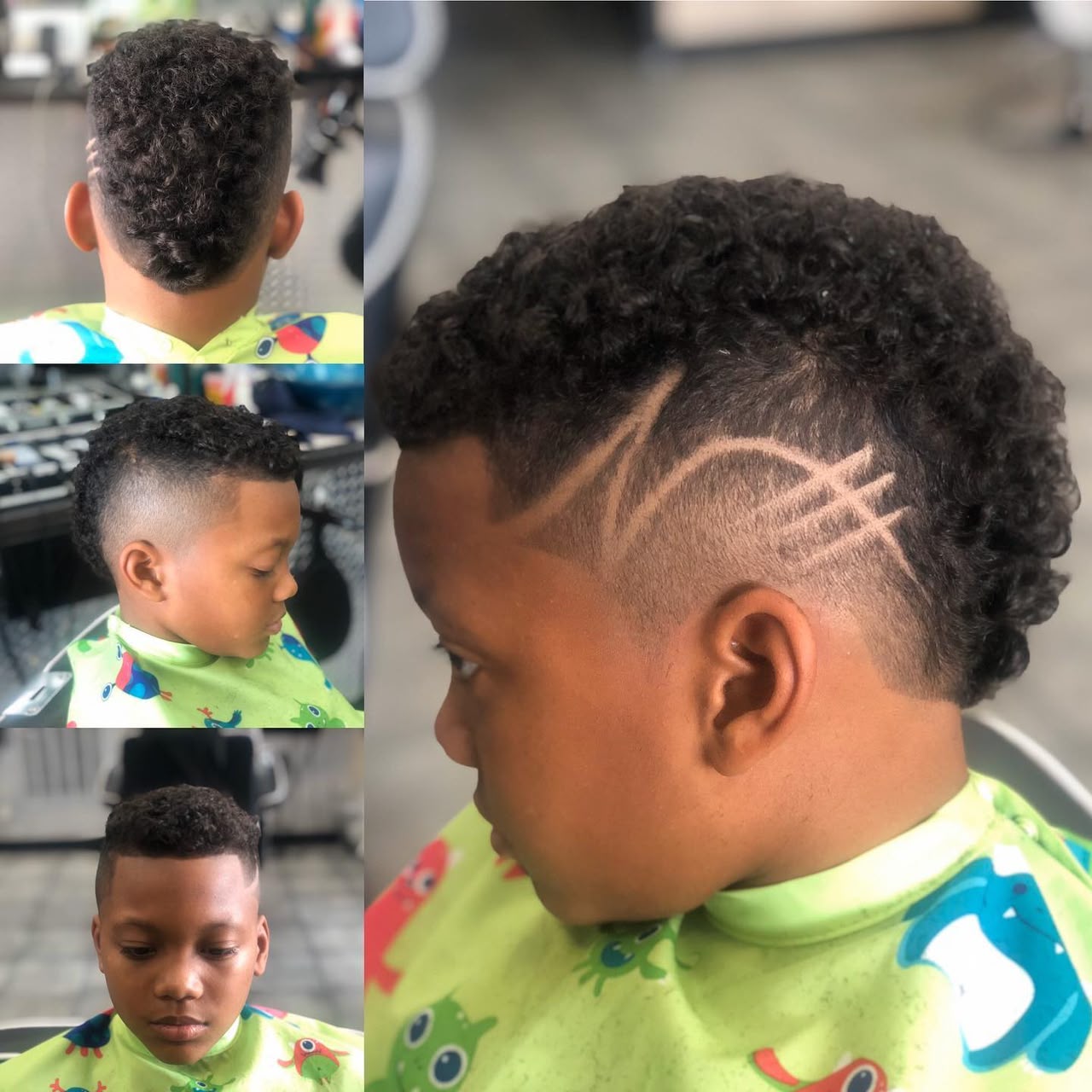 Kids curly fade with freestyle design