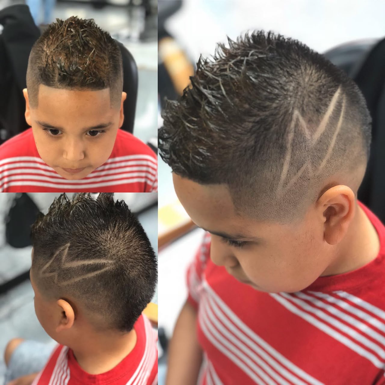 Kids mohawk fade with lightning design